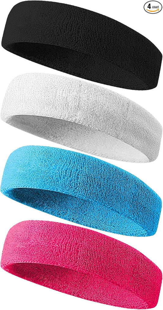 Tanluhu Sweatbands Sport Headbands for Men & Women,Terry Cloth Sweat Band for Tennis, Running, Basketball, Working Out, Execise - Athletic Sweat Cotton Headband Outdoor
