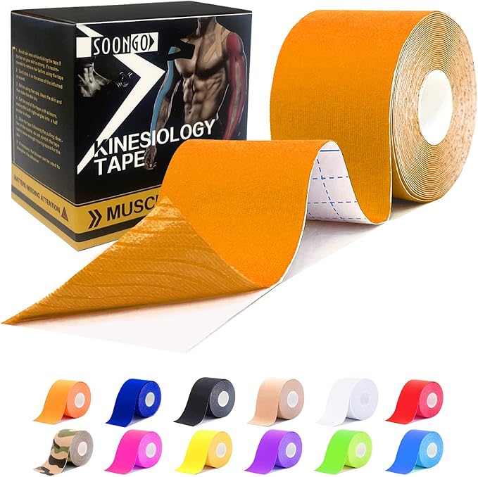 Kinesiology Tape Pro 1/2 /5 Rolls, 2 Inch High Elasticity Sports Tape Therapeutic Pain Relief–Physio Tape for Muscle Recovery & Joint Support, Waterproof & Hypoallergenic & Breathable–Orange