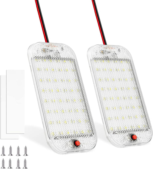 Dome Light for RV Interior, 48LED 800LM Ultra Bright 12 Volt LED White Lights, RV Ceiling Light with Switch Control, Ideal for Car Van Truck Camper Lorry Motorhome Boat(2 Pack)