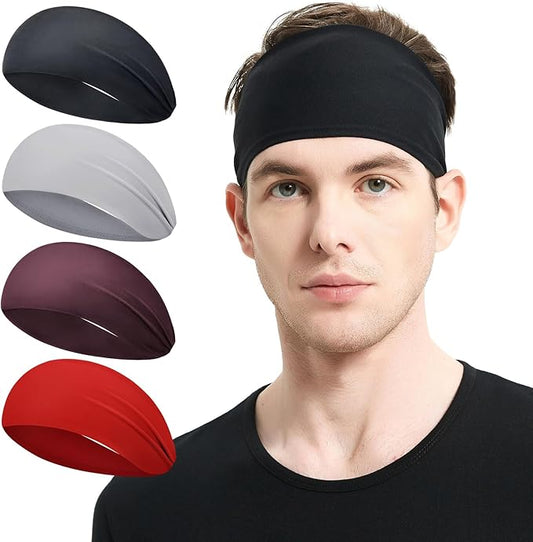 Running Headbands for Men（4 or 6 Pack, Mens Stretchy Headband for Football,Cycling,Basketball,Yoga,Fitness Workout Unisex Quick-Dry Sweatband