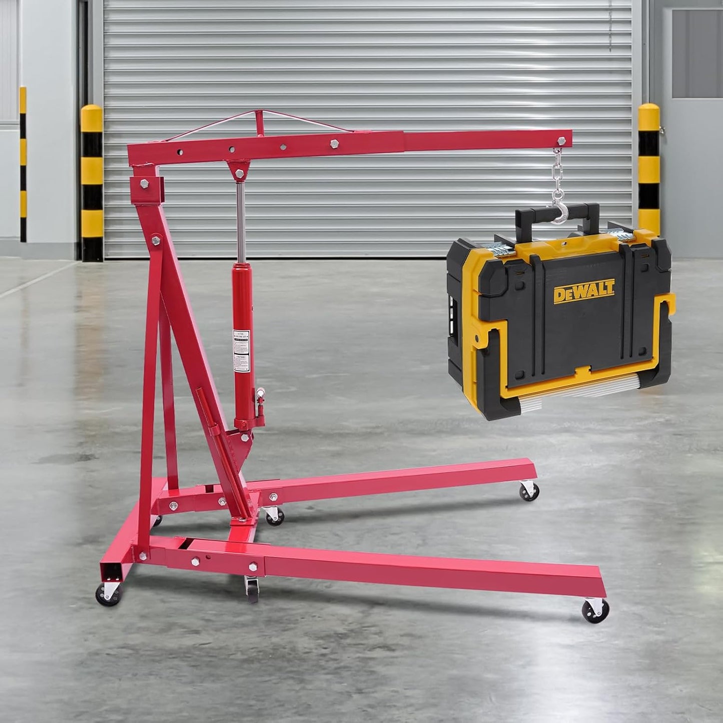 Folding Engine Hoist 2 Ton Engine Crane Lift with 6 Caster Wheels 4400LBS Steel Hydraulic Engine Crane 4 Adjustable Positions for Car Fixing Workshops Garages Warehouse(Sent in 2 Packages) (Red 1T)