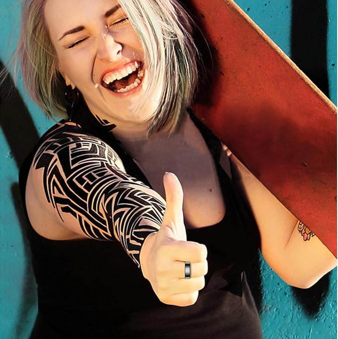 Smart Wellness Ring, Stylish Fitness Tracker with Heart Rate, Blood Oxygen, Blood Pressure, Sleep & Step Monitor. IP68 Waterproof, No Subscription, iOS & Android Compatible (Black, 9)