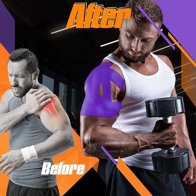 20 Count Kinesiology Tape for Shoulder Pain Relief Pre Cut Sports Waterproof Breathable Enhance Elastic Kinesiology Athletic Tape for Shoulder Support and Muscle Sports (Purple)