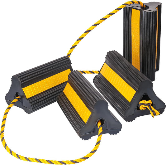 2 Pair Wheel Chocks for Travel Trailers, Rubber Tire Stopper Blocks with Rope, Rubber RV Wheel chocks Blocks, Trailer Wheel Chocks, Ideal for Travel Trailers, RVs, Cars & More