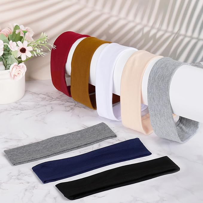 Headbands for Women Non Slip, Stretchy Sweat Headband for Workout Yoga Running, Head Bands for Women's Hair - 8 Pack
