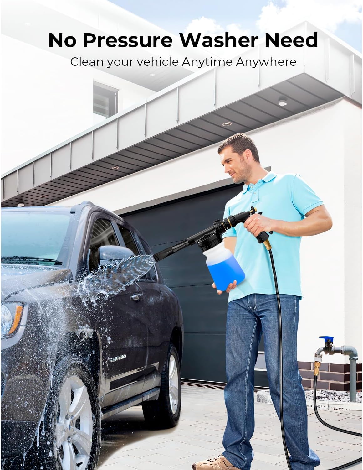 Car Wash Foam Gun + Microfiber Wash Mitt - Car Foam Sprayer - Foam Cannon for Hose - Spray Foam Gun Cleaner - Snow Foam Blaster for Cars, Boats, RVs, Foam Cannon Connects to Any Garden Hose