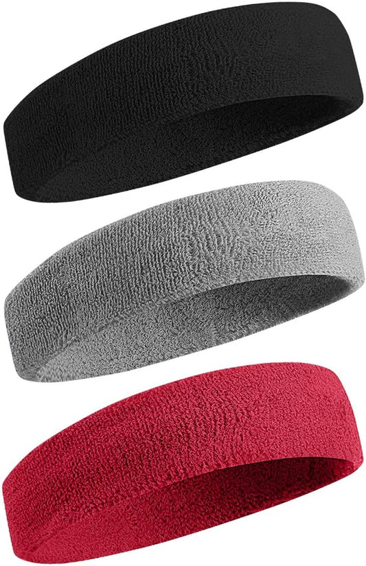 BEACE Sweatbands Sports Headband for Men & Women - Moisture Wicking Athletic Cotton Terry Cloth Sweatband for Tennis, Basketball, Running, Gym, Working Out