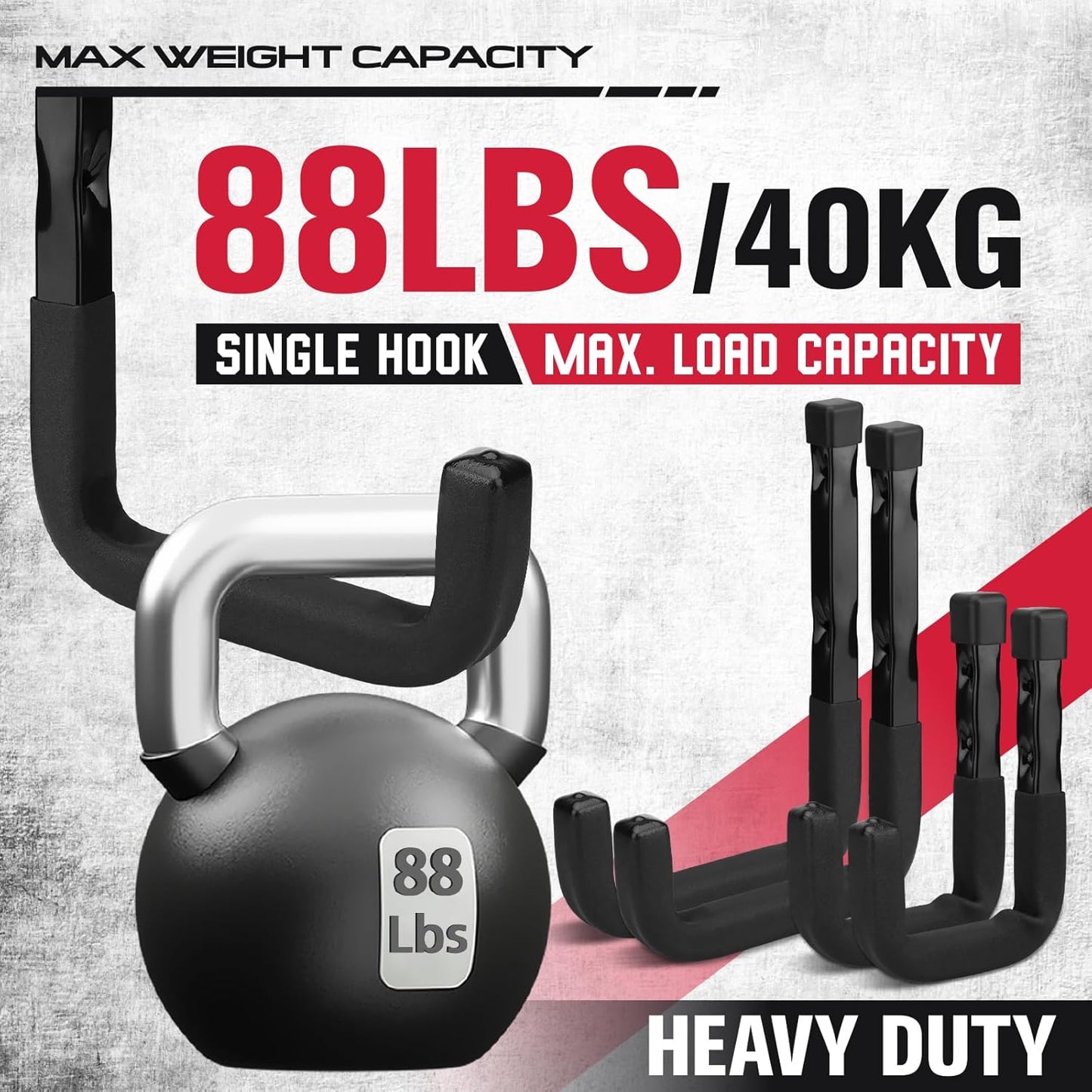 SEDY Heavy Duty Garage Storage Hooks: 4-Piece 6" & 3" Wall Mount J Utility Hooks Holds 88 LB, Large Metal Utility Hooks, Garage Storage Ladders for Bikes, Garden Tools