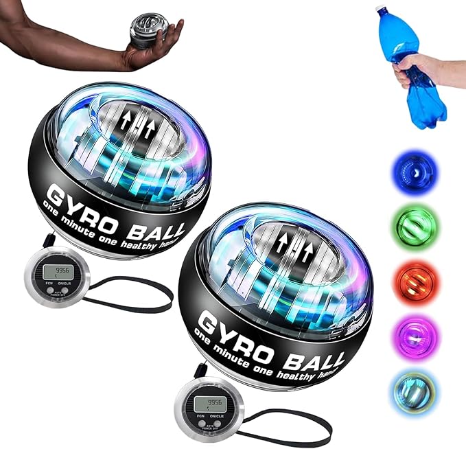 Cura Ball Hand Exerciser, Torque Gyro Ball Wrist Exerciser with LED Lights and Counter, Parallel Halo Power Wrist Ball for Strengthen Grip Strength, Arms, Fingers & Muscles, With Storage Pouch