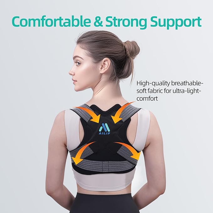 Posture Corrector for Women, Adjustable Upper Back Strap for Shoulder, Neck and Upper Back Pain Corrects Posture Corrects Hunching Black S-M