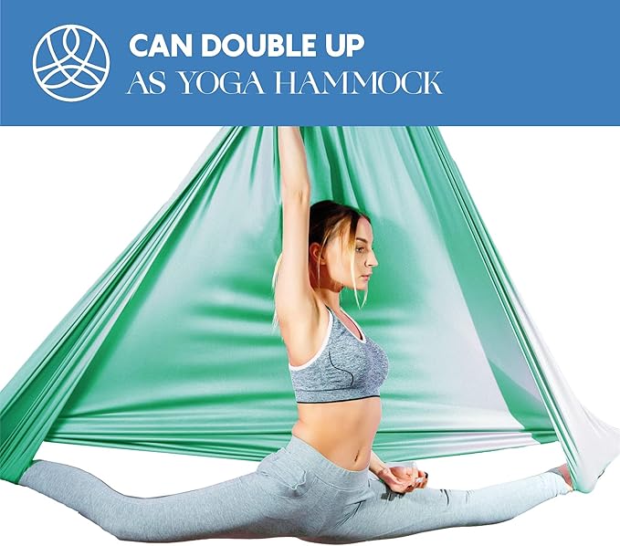 Aerial Silks Starter Kit - Durable 9 Yards of Aerial Yoga Hammock with Hardware & Guide - Aerial Swing for Acrobatic Flying Yoga & All Levels (Aerial Rigging Point Up to 13ft)