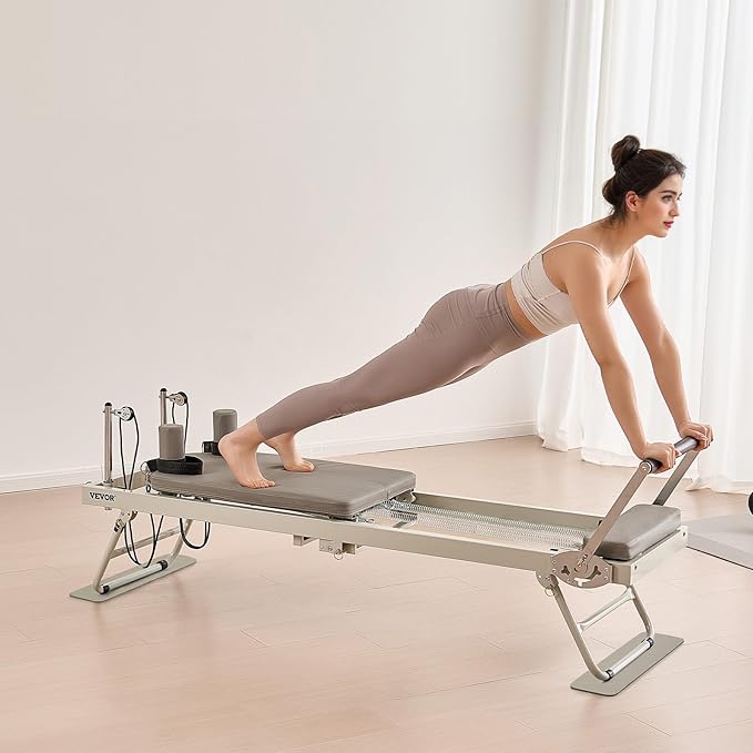 VEVOR Pilates Reformer Machine, Pilates Workout Equipment for Home Gym Studio Use, Pilates Bed with Dual Resistance- Spring & Cord, Reformer Set, Up to 400 LBS