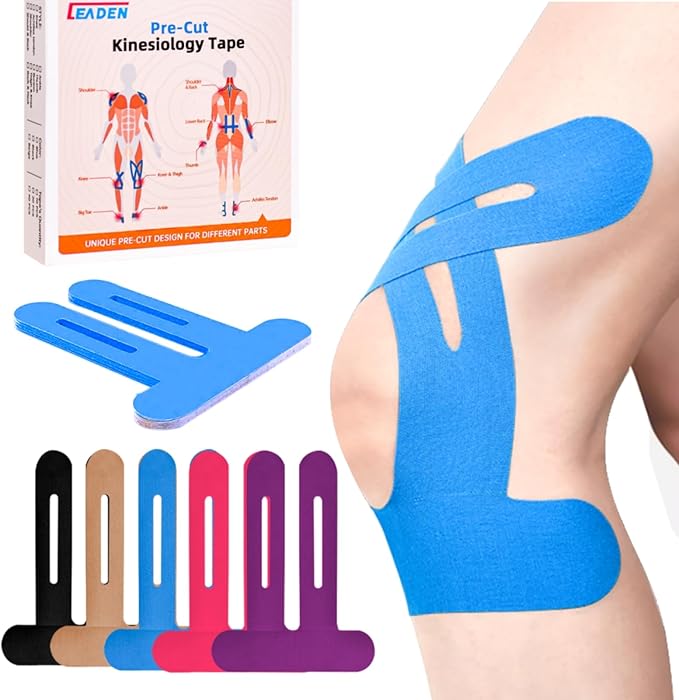 IEADEN Precut Kinesiology Tape for Knees, 10 Pcs - Knee Support & Stability, Knee Pain Relief Athletic Tape - Waterproof & Elastic, Breathable Hypoallergenic Latex-Free Tape, Blue