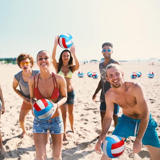 Vinsot 12Pcs Size 5 Recreational Volleyballs with Air Pump Regulation Soft Volleyball Ball for Outdoor Indoor Play Waterproof Volleyball Bulk for Beginner Gym Training Beach Swimming Pool