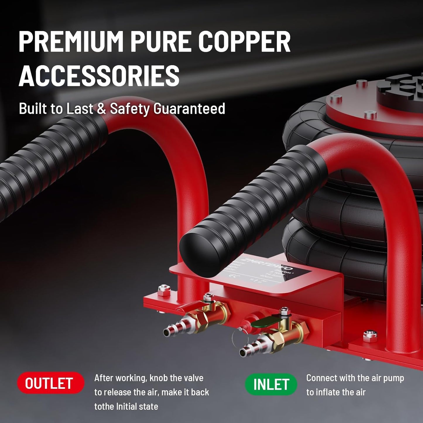 Air Jack, 3 Ton/6600 lbs Car Jack, 3-5 s Fast Lifting Pneumatic Jack with Short Handle, Lift up to 17.7 inch Air Bag Jack for Cars, Garages, Repair(Red)