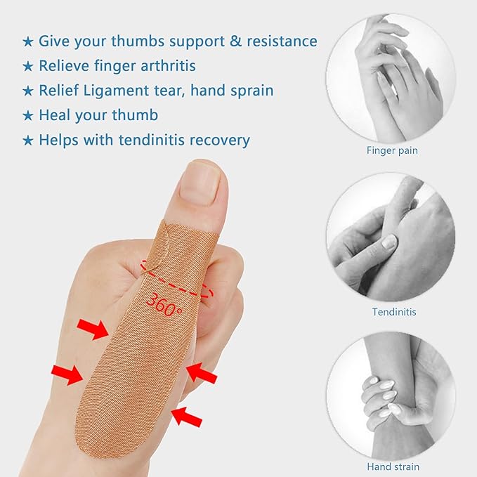 Thumb Support Tape for Arthritis Pain Relief 20 Sheet (40 PCS), Adjustable Elastic Self-Adhesive Thumb Bandage, Trigger Finger Patch for Sports Housework Joint Stability & Injury Recovery