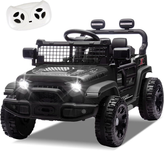 24V Ride on Toys with Parents Control, Ride on Truck Car with Four-Wheel Suspension, Electric Vehicles for Kids, Power Display, Bluetooth, MP3, Music, LED Headlight, 1.86-3.11MPH (Black)