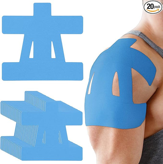 20 Count Kinesiology Tape for Shoulder Pain Relief Pre Cut Sports Waterproof Breathable Enhance Elastic Kinesiology Athletic Tape for Shoulder Support and Muscle Sports(Blue)