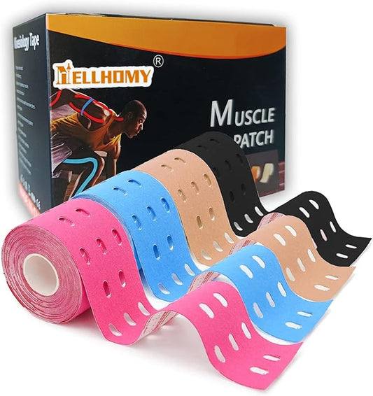Waterproof Kinesiology Tape-4 Rolls | Elastic Athletic Tape for Joints Support & Muscle Pain Relief,Latex Free Cotton Sport Tape with Hole Perfect for Any Activity(4Color-Hollow)