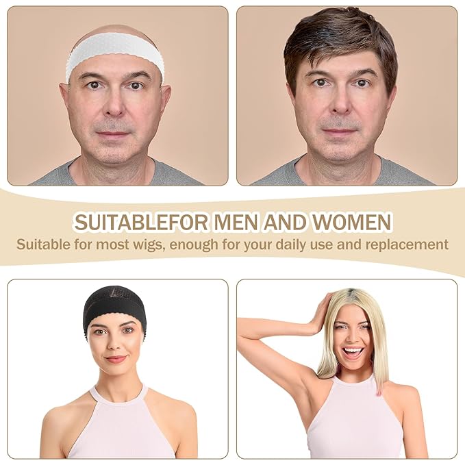 3 Pieces Silicone Wig Grip Band, Seamless Non-slip Elastic Headband Adjustable Wig Headband Sweat-Proof Hold For Men Women Sports Yoga Hair Styling (Black White Skin Color)