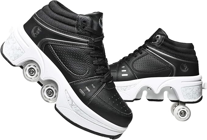 Double-Row Deform Wheel Automatic Walking Shoes Invisible Deformation Roller Skate 2 in 1 Removable Pulley Skates Skating Parkour