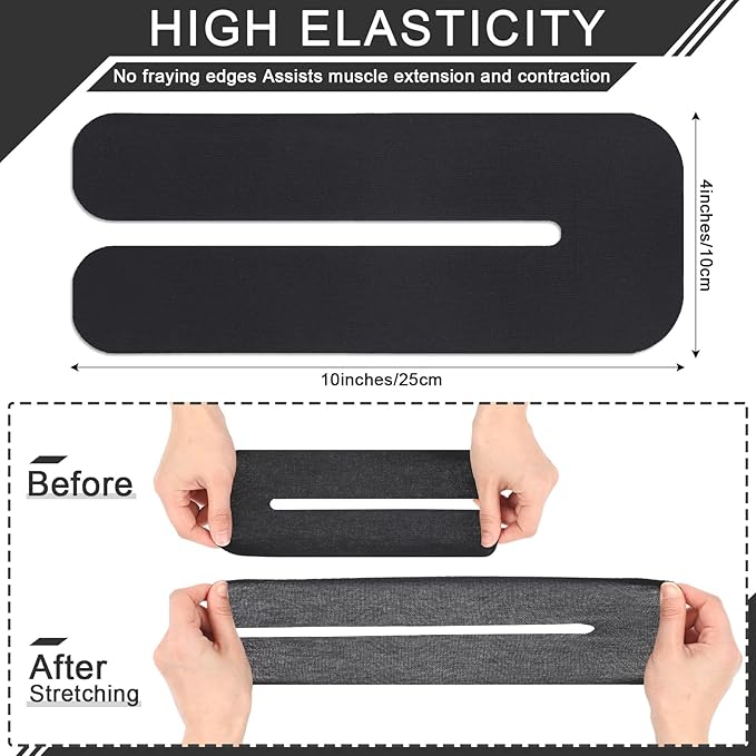 12 Pcs Precut Kinesiology Tape for Knees Waterproof Sport Knee Tape Elastic Breathable Latex-Free Athletic Tape Knee Pain Relief Tape for Knee Tendons Support Strips Fitness(Black)