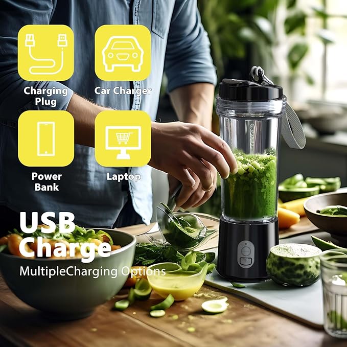 Portable Blender for Shakes and Smoothies 17Oz, Personal Blender 4000mAh USB Rechargeable, 500ml Portable Juicer for Kitchen/Travel/Gym(Black)