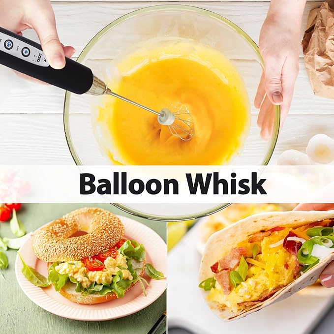 Milk Frother Rechargeable Handheld-Electric Whisk 3 Speed Adjustable, Frother Wand Coffee with 3 Stainless Whisks, Electric Foam Maker, Drink Mixer Blender for Latte Cappuccino Matcha Egg