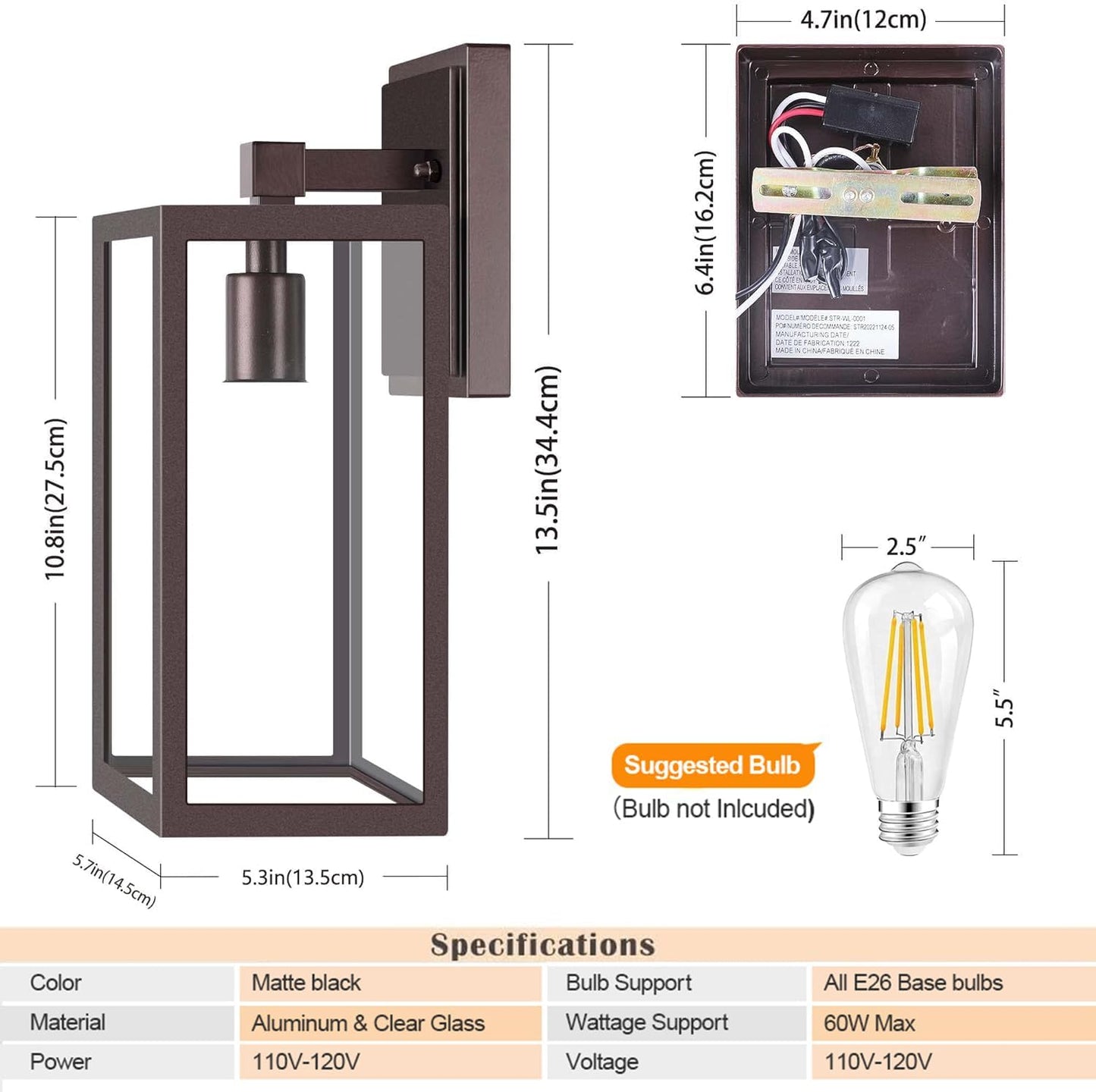 Dusk to Dawn Outdoor Lighting Fixtures for House, ORB Sensor Porch Exterior Lights Wall Mount, Anti-Rust Wall Light, Wall Sconce Lamp, Waterproof Wall Lantern for Garage, 2-Pack