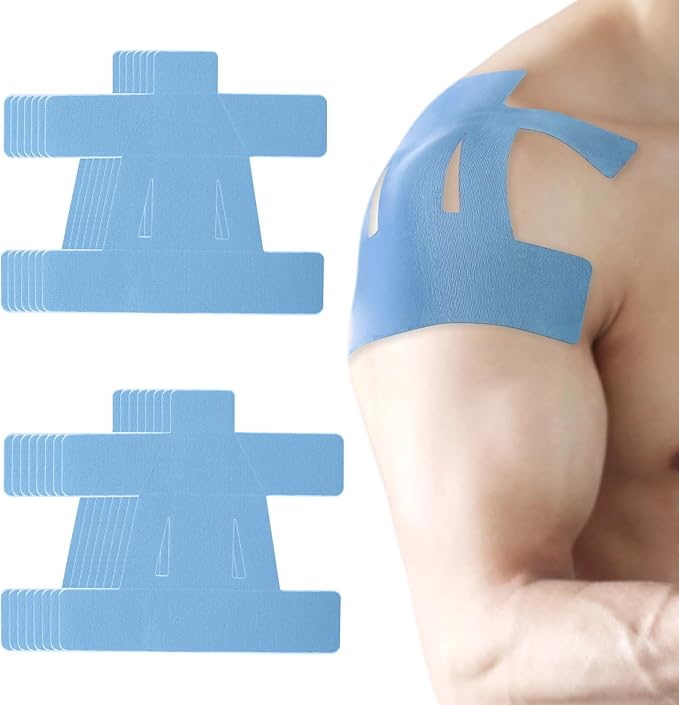 15PCS Kinesiology Tape for Shoulder, Kinesiology Tape Precut Strips for Shoulder Support Support & Stability, Waterproof Breathable Elastic Sports Shoulder Tape for Pain Relief, Athletic Tape, Blue