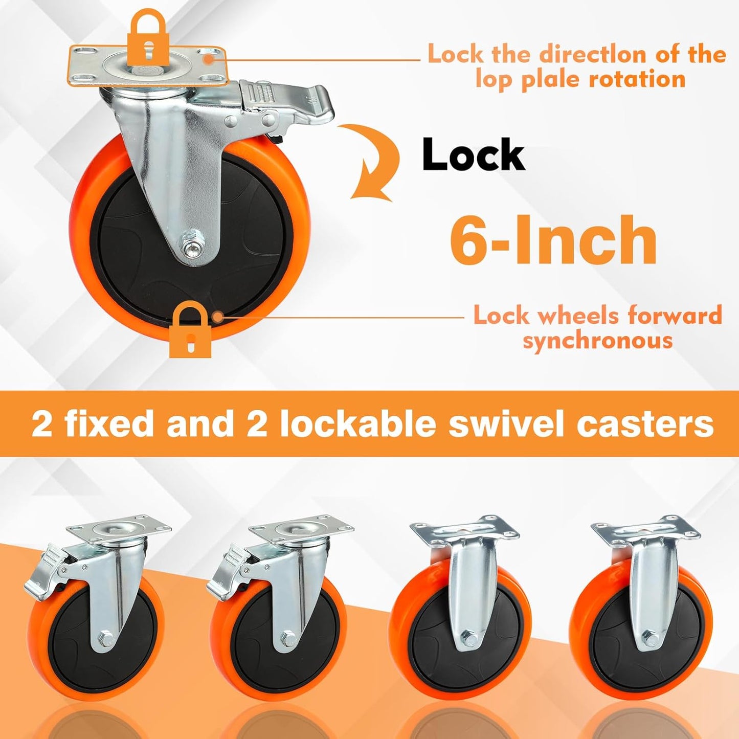 ELAFROS Heavy Duty Plastic Utility Cart 41.3 x 17 Inch - Ergonomic Handle Work Cart Storage W/Deep Shelves and 2 Fixed 2 Swivel Wheels Safely Holds up to 550 lbs - 2 Tier Service Cart with 6" Wheels