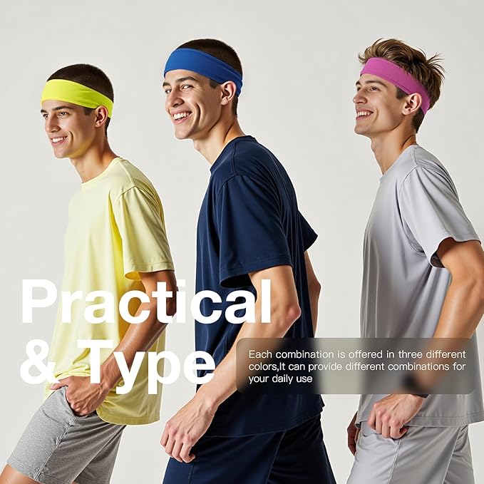 Braylin Men's Headband, 3-Pack Men's Sweatband, Sports Headband for Running, Cycling, Basketball, Fitness Workout, Unisex Headbands