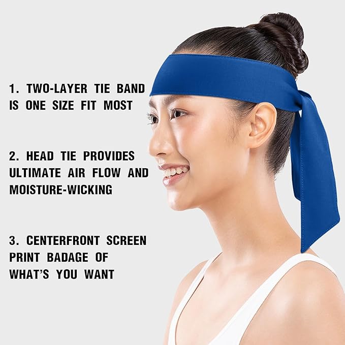 Head Ties Headband Sports Sweatband for Men Women, 3 Pack Adjustable Ninja Headband Karate Tie Back Sweat Wicking Workout Head Band for Basketball, Running, Tennis, Athletics