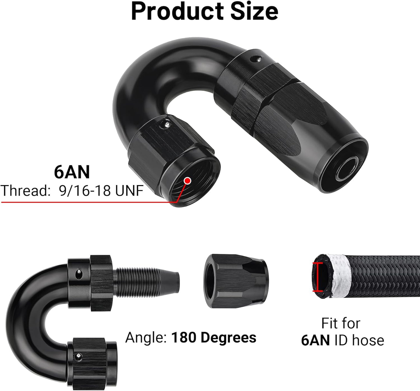 EVIL ENERGY 6AN 180 Degree One Piece Full Flow Hose End Fitting Swivel For CPE Braided Hose