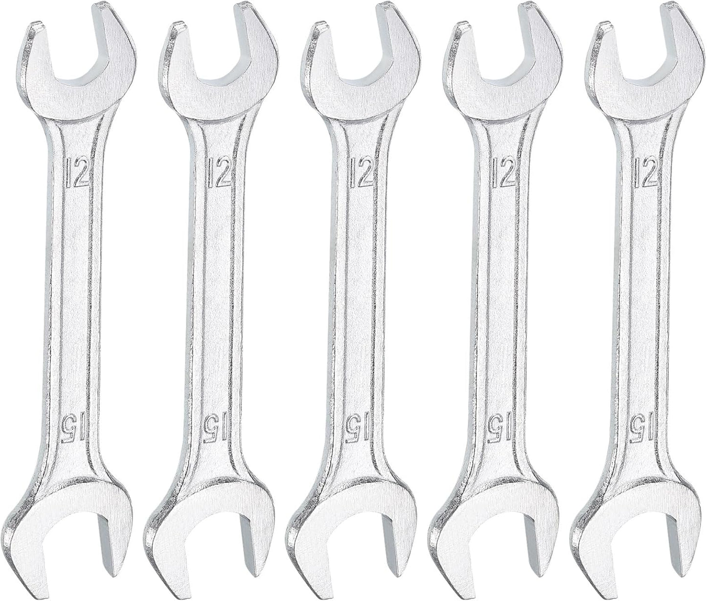HARFINGTON 5pcs Double Open End Wrench 12mm x 15mm Metric 15 Degree Offset Angle Small Flat Head Wrench Galvanizing Open Ended Spanner for Automotive Repair Furniture Assembly