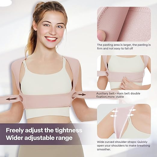 Back Brace Posture Corrector for Women, Upper Back Support Straps Straightener, Hunchback Improve Posture Correct-Shoulder, Upper Back Pain Relief Invisible Under Clothes (Pink, S/M)