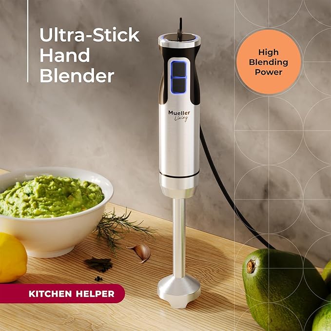 MuellerLiving Immersion Blender Handheld - 8 Speed Stainless Steel Electric Hand Blender, Emulsion Blender Stick Kitchen Gadget with Turbo Mode