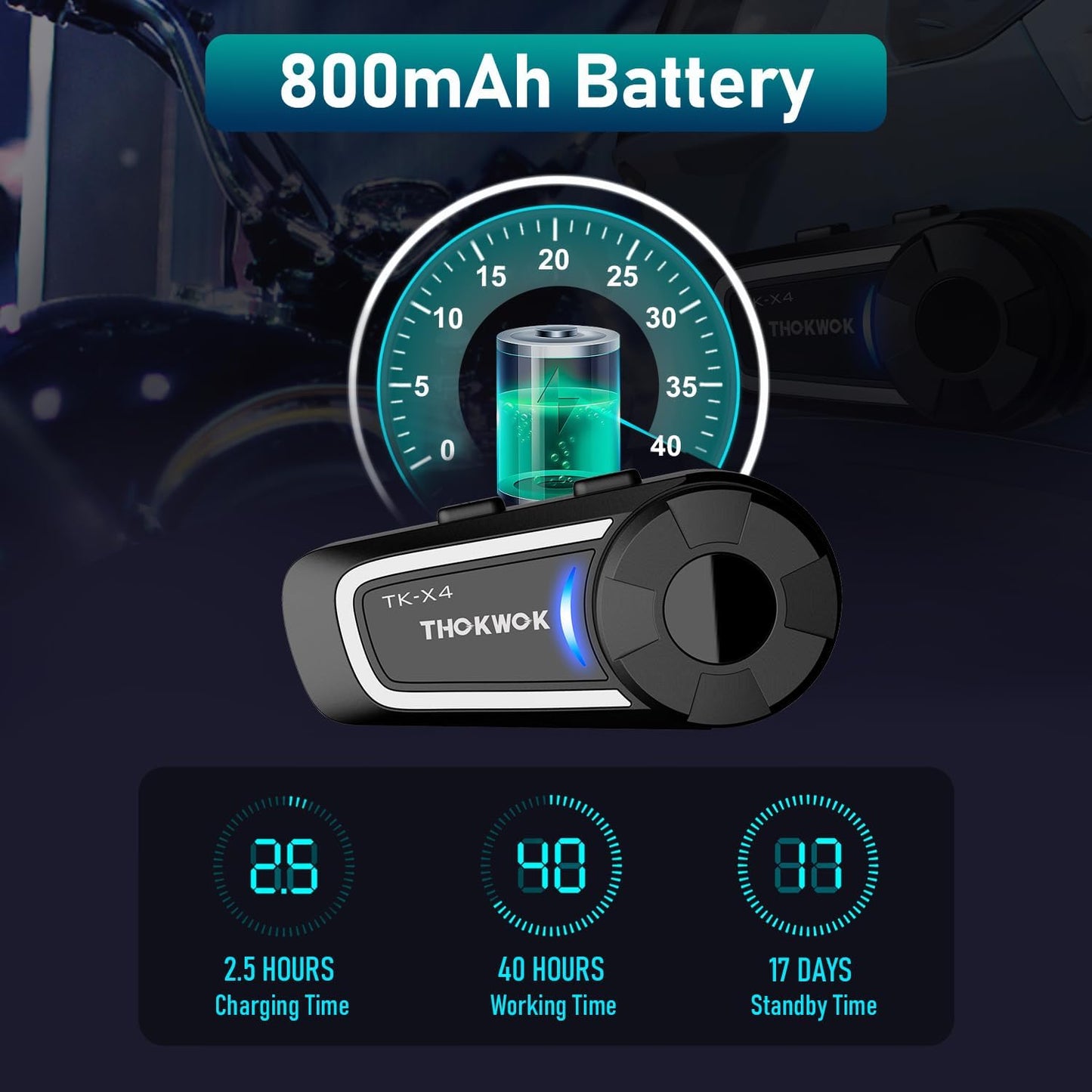 TK-X4 Motorcycle Bluetooth Headset, 6 Riders 2000m Helmet Group Intercom with Bluetooth 5.1/Music Share/Top-Tier Noise Reduction/HiFi Stereo Sound,Universal Communication System Headphones(2 Pack)