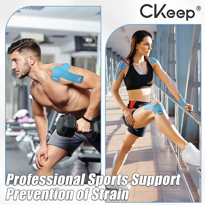 CKeep 4 Rolls Kinesiology Tape, Original Cotton Elastic Athletic Tape, 20 Precut 10" Strips Each, Light Blue, Ideal for Muscle Support & Injury Prevention