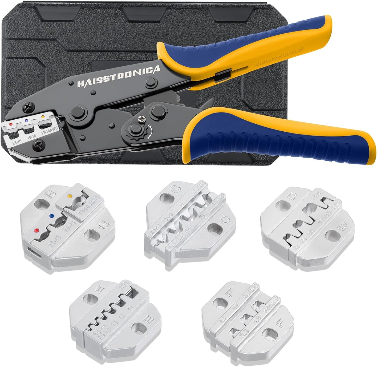haisstronica 6PCS Crimping Tool Set - Ratchet Wire Crimping Tool for Heat Shrink,Insulated Nylon,Non-Insulated,Ferrule Wire End,Open Barrel Terminals,Solar Connectors