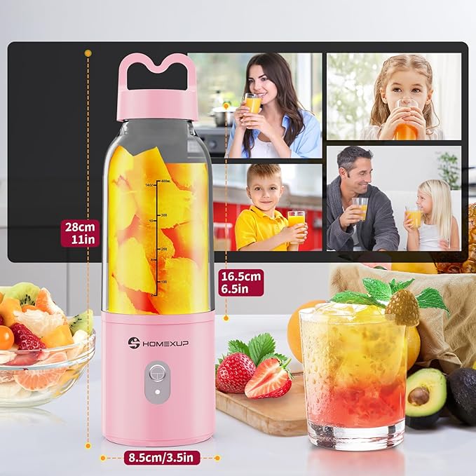 2PCS Portable Personal Blender 17 OZ/500 ML Juicer, 175W Personal Size Blender, Ideal for Smoothies, Ice Blending, Juicing, and Food Processing, Compact, Convenient, and Versatile (Pink&Blue)