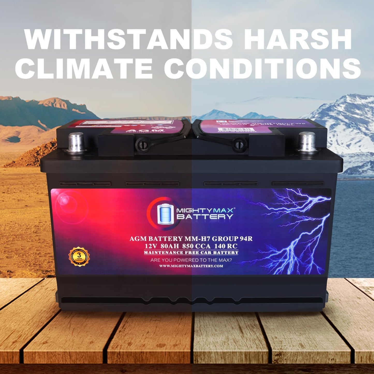 Mighty Max Battery MM-H7 Start and Stop Car BCI Group Size 94R 12V 80AH, 140RC, 850 CCA Rechargeable AGM Car Battery