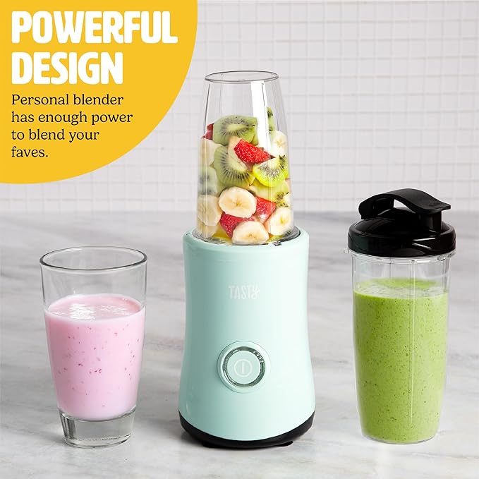 Personal Blender With Cup, 350W Powerful Blending Motor, 9-Piece Set With 4 Cups & Travel Lid, Compact & Portable, Aqua