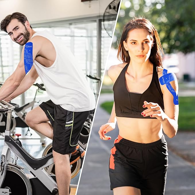 CKeep 4 Rolls Kinesiology Tape, Original Cotton Elastic Athletic Tape, 20 CT 10" Precut Strips Each, Waterproof Tape for Muscle Strain Relief and Joint Support, Blue