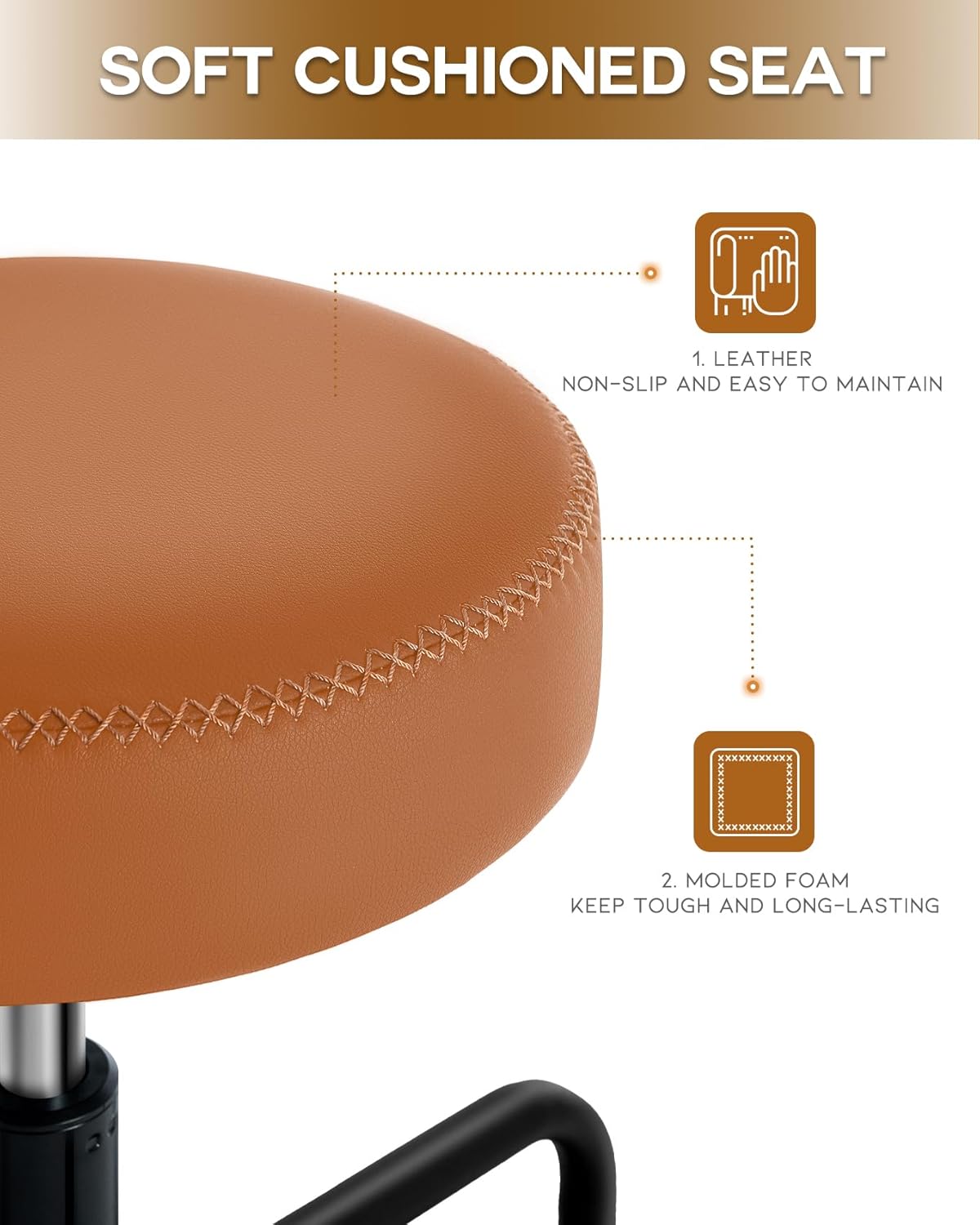 Shop Stool with Lockable Rubber Wheels Adjustable Backrest Tool Tray Storage 400 lb Capacity Rolling Garage Stool (Brown)