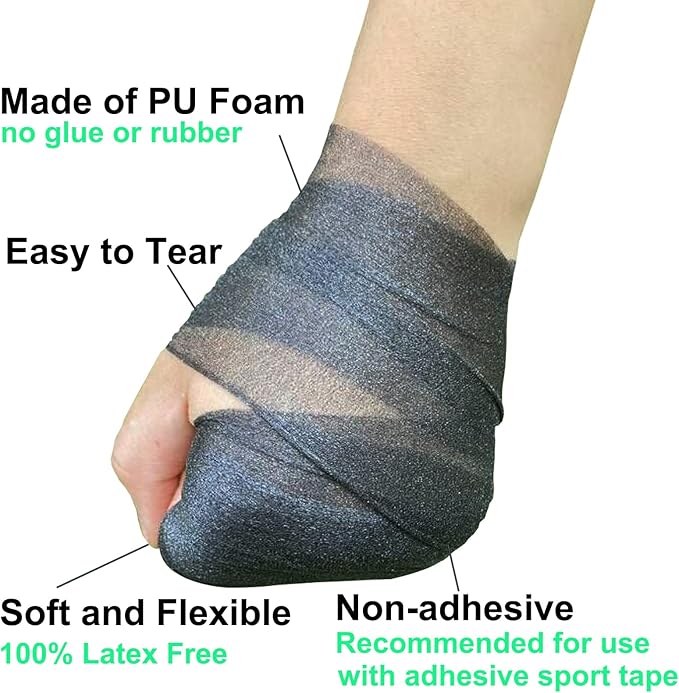 Pre Wrap Tape Athletic,3 Rolls X 22 Yards Black Prewrap Headbands for Hair,Foam Underwrap Sports Wrap