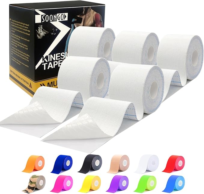 Kinesiology Tape Pro 5 Rolls, 2 Inch High Elasticity Sports Tape Therapeutic Pain Relief–Physio Tape for Muscle Recovery & Joint Support, Waterproof & Hypoallergenic & Breathable–White