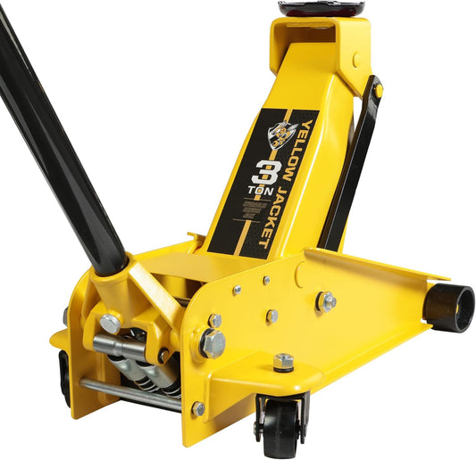 YELLOW JACKET Hydraulic Floor Jack, Quickly Lift Car Jack with Dual Pumps, Heavy Duty Steel Service Jack, 3 Ton (6600 lb) Capacity