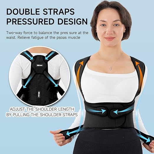 Back Brace Posture Corrector for Women and Men with Heating Pad, Shoulder Posture Corrector for Men, Back Heating Pad for Back Pain Relief - Scoliosis, Spine Corrector (Black, Small)