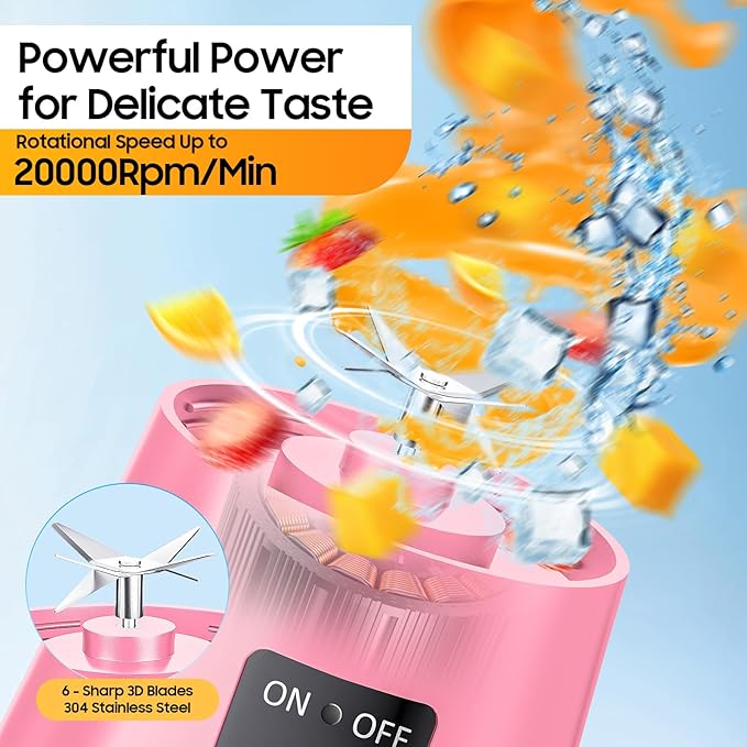 Personal Blender for Shakes and Smoothies - 2025 New Upgrade Cordless Portable Blender USB-C Rechargeable, 380Ml BAP Free Juice Cup, 6 Blades Freshly Squeezed for Picnic/Sprots, 20000Rpm/Min Speed